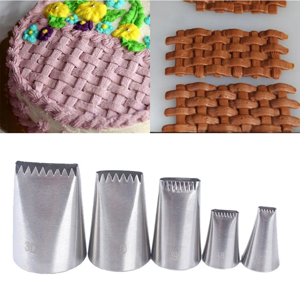 5Pcs/set Cake Icing Piping Nozzles Basket Weave Pastry Tips Cream Cupcake Stainless Steel Nozzle Sugar Craft Decorating Tools