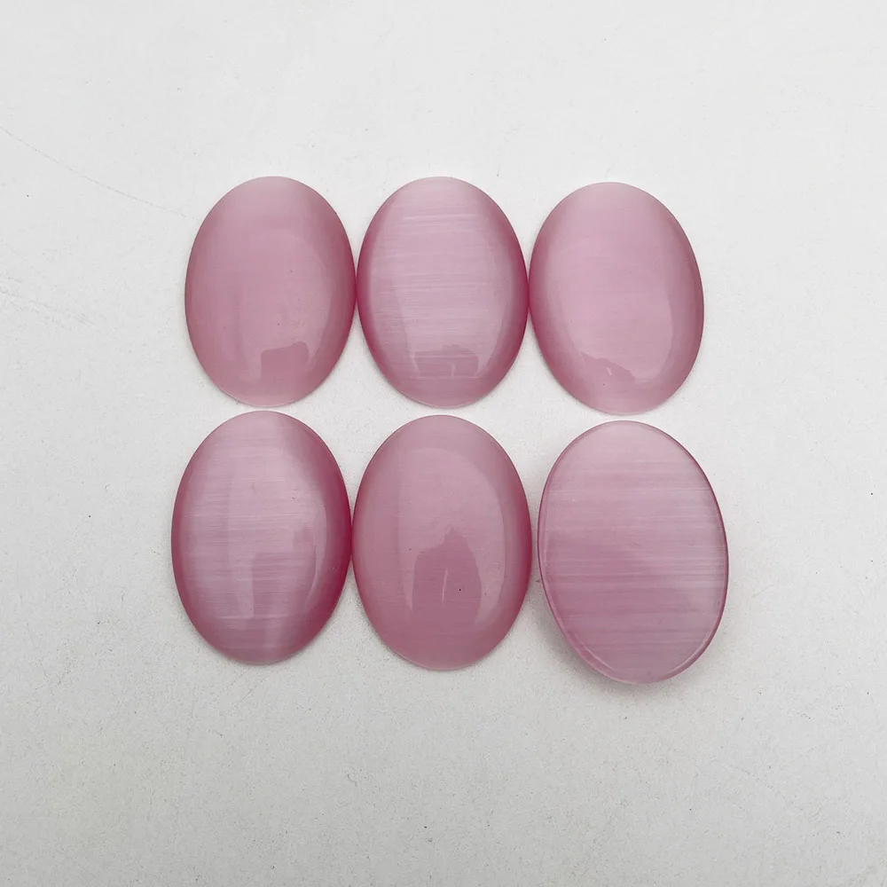 fashion 25x35MM pink Cat's Eye Stone oval cabochon beads for jewelry making necklace pendant accessories 12Pcs Good quality