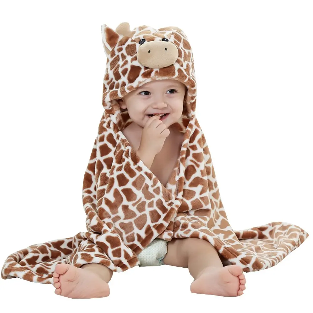 100cm Cute Baby Hooded Bathrobe Soft Infant Newborn Baby Cartoon Giraffe Bear Shaped Towel Blanket Baby Bath Towel Washcloth