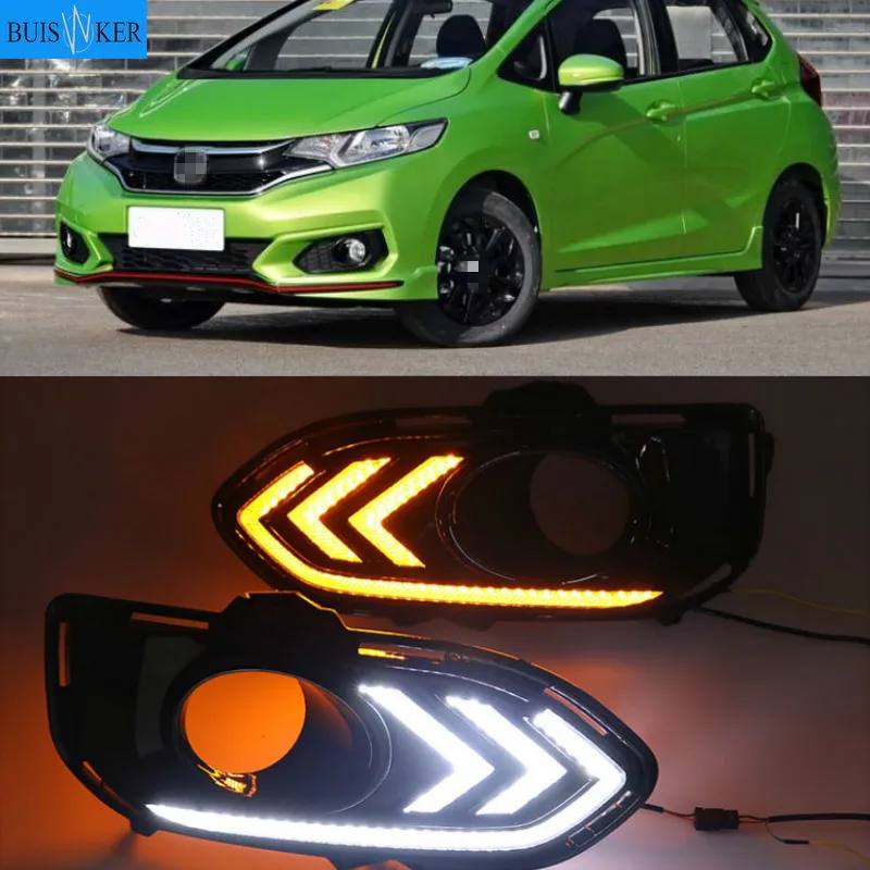 

2pcs For Honda jazz fit 2018 2019 LED DRL Daytime Running Lights Daylight Fog Lamp Cover With Turn signal lamp