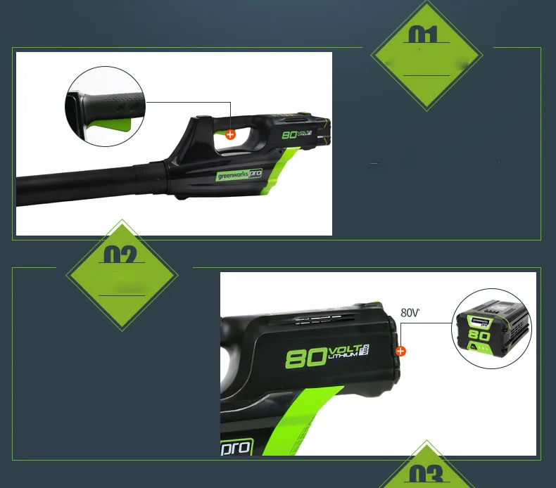 Greenworks Air blower Lithium Battery Cordless Leaf Blower 80V 750W Powerful Electric Cleaning Blower Garden Tool