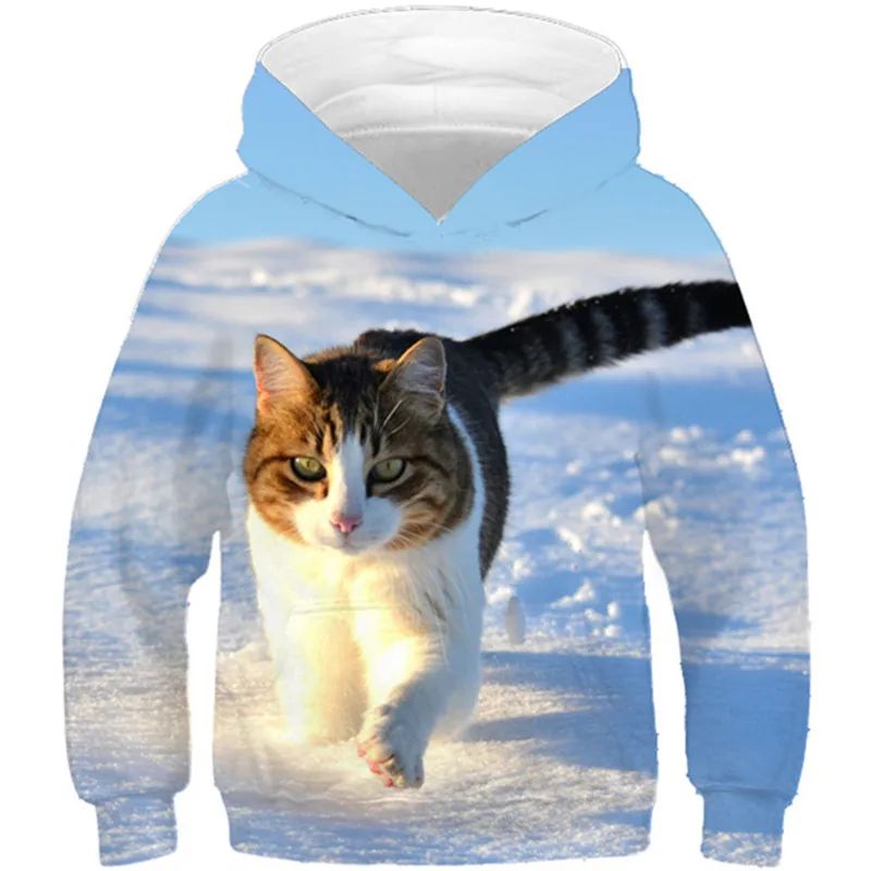 New 2022 Children Animal Printing Tracksuit Pullover Tops Kids 3d Cute Cat Hooded Sweatshirt Boys Girls Long Sleeve Hoodies