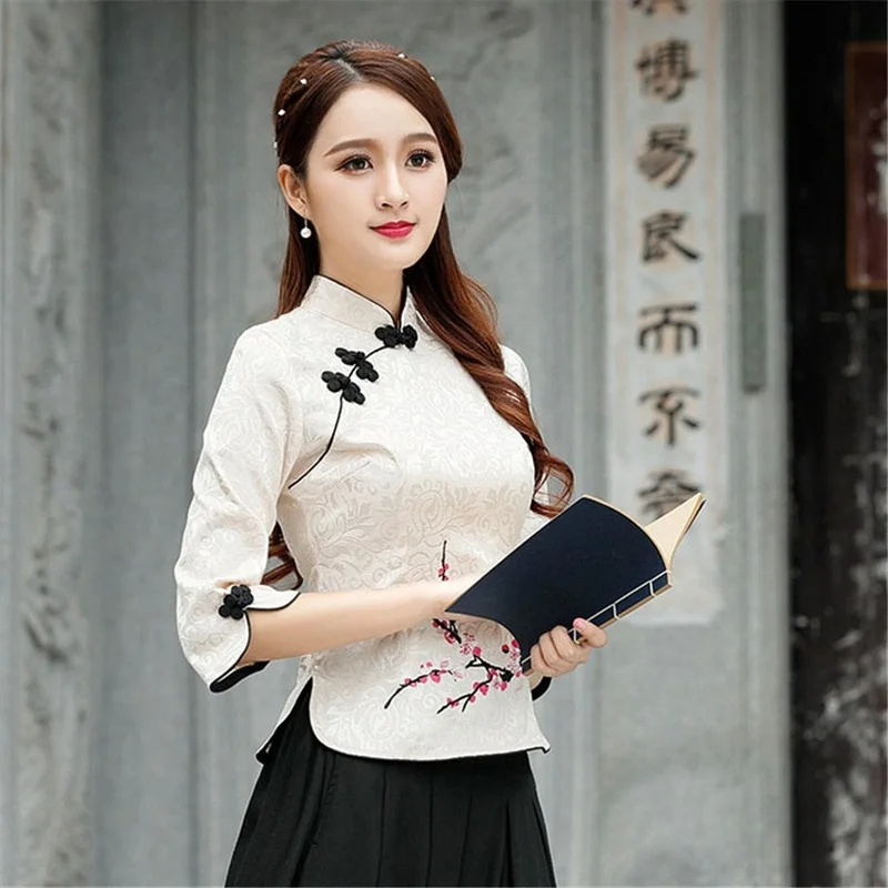 Cheongsam Top Qipao 2021 News Floral Elegant Traditional Chinese Clothing for Women Chinese Shirts Dress Wedding Vestidos Tang