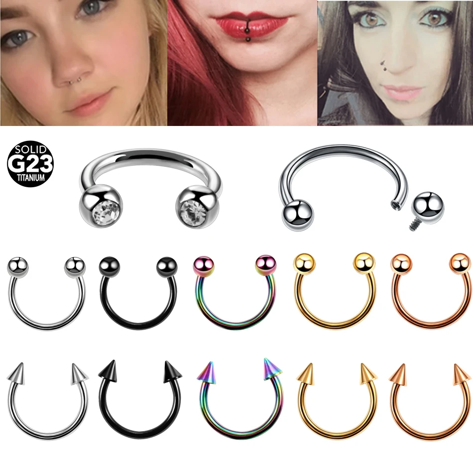 1Pc G23 Titanium Horseshoe Nose Ring Internal Thread Circular Septum Nose Hoop Ball Spike Eyebrow Ear Lip Piercing Body Jewelry