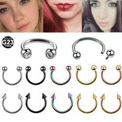 1Pc G23 Titanium Horseshoe Nose Ring Internal Thread Circular Septum Nose Hoop Ball Spike Eyebrow Ear Lip Piercing Body Jewelry