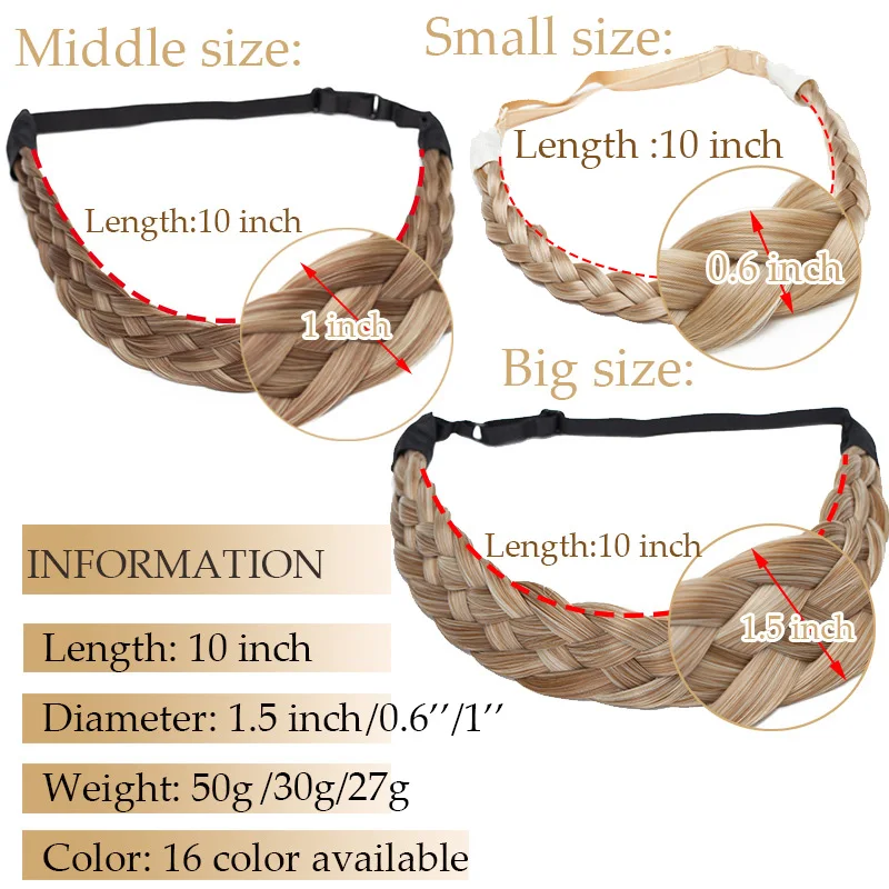 BENEHAIR Synthetic Hair Braided Headband Classic Chunky Wide Plaited Braids Elastic Stretch Hairpiece Women Girl Beauty