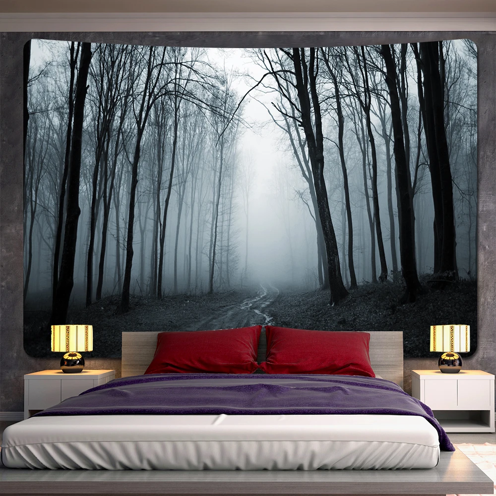 Quiet misty forest home decoration tapestry psychedelic scene bohemian bedroom wall decoration yoga mat background cloth