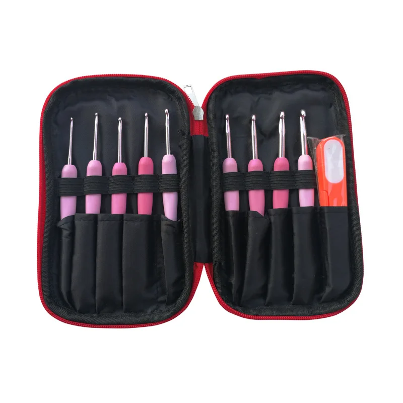 Set di uncinetti in alluminio TPR rosa sfumato 2.0mm-6.0mm Set di ferri da maglia per filati per maglieria uncinetti in una borsa