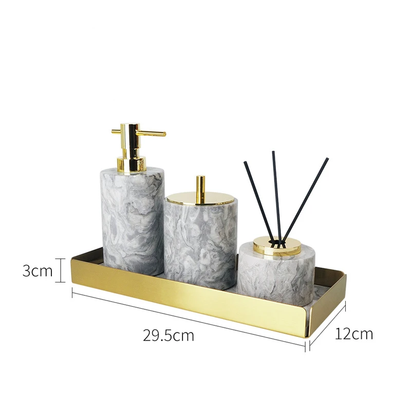 Bathroom Accessory Set Grey Marble Bathroom Vanity Countertop Accessory Set Toothbrush Holder Soap Dispenser Tumbler Soap Dish