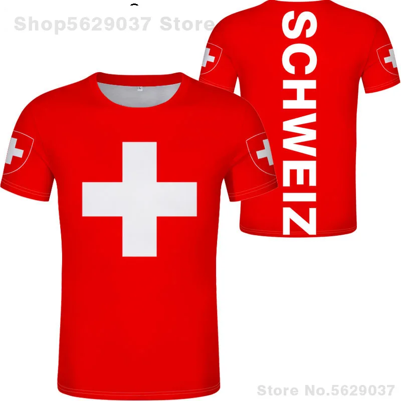 Switzerland T Shirt Name Number Che T-Shirt Nation Flags Photo Clothing Red Print Diy Free Custom Made Jersey Casual Short Ch