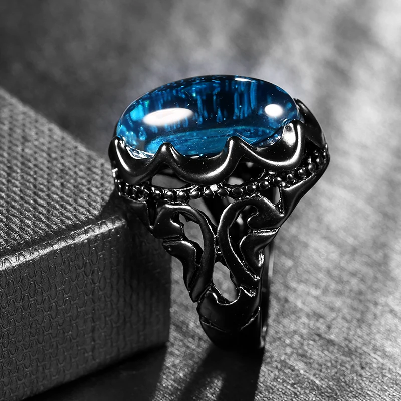 Wbmqda Wholesale Gothic Bule Glass Stone Ring Bohemian Punk Rings For Women Vintage Jewelry 2020 New Drop Shipping