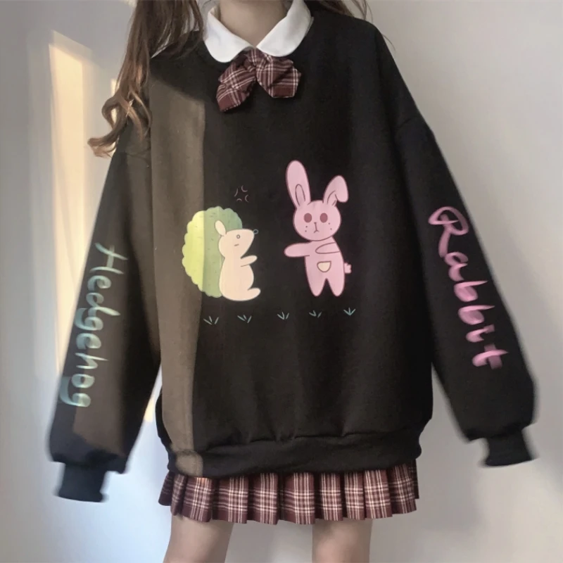 Japanese soft girl cute cartoon rabbit loose plush and thickened Pullover women's autumn and winter coat 2019 NEW