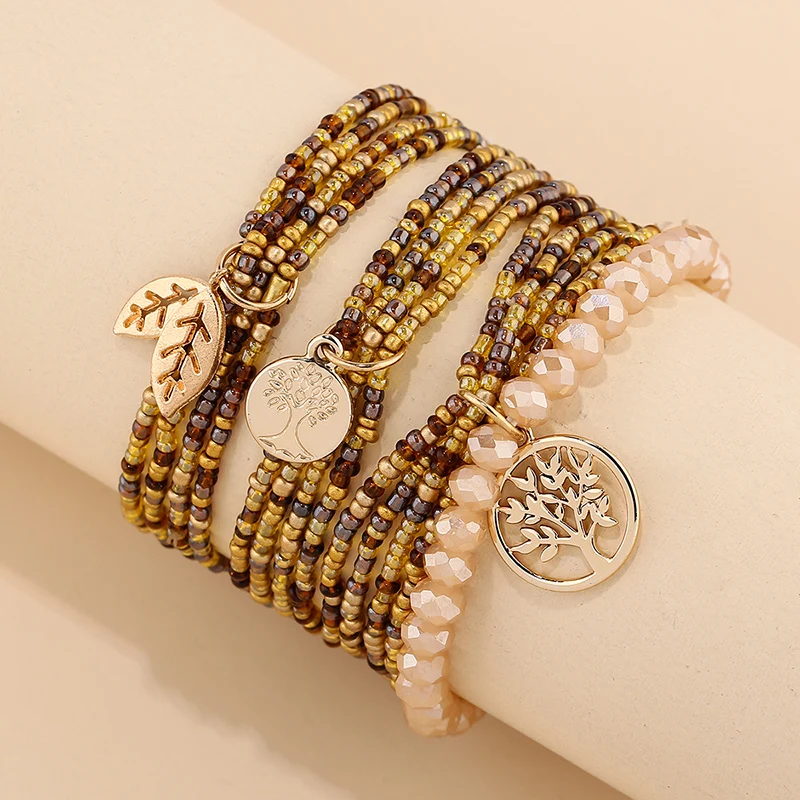 Life Tree Bracelets Women Bohemian Jewelry Multilayer Charm Beads Bracelet Set Ethnic Wrap Bracelets Pulseras Mujer Femme Gift