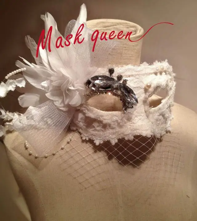 H3310 Custom Masquerade Italian White Feather Lace Mesh Yarn Mask Women Princess Party Fashion Halloween Christmas Elegant Masks