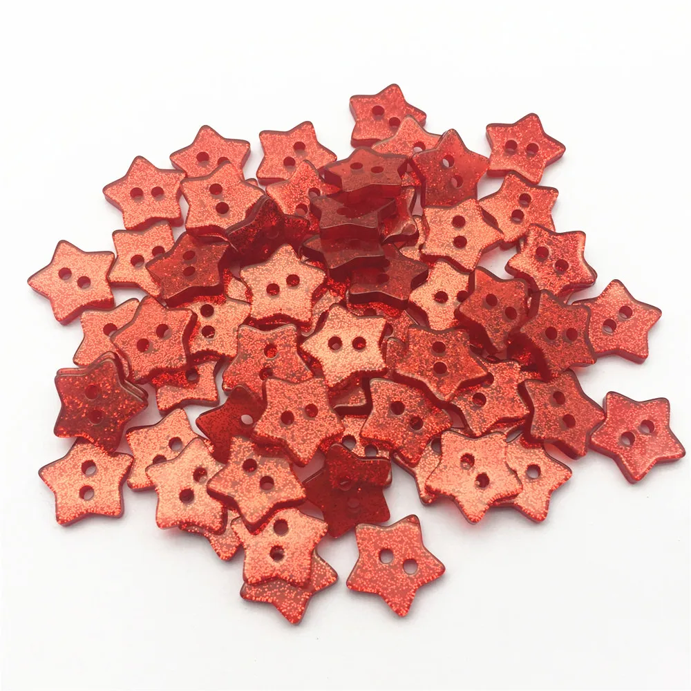 50pcs Red Glitter Buttons Heart Star Round 2 Holes Sewing Garment Accessories Shiny Embellishment DIY Sparkle Crafts