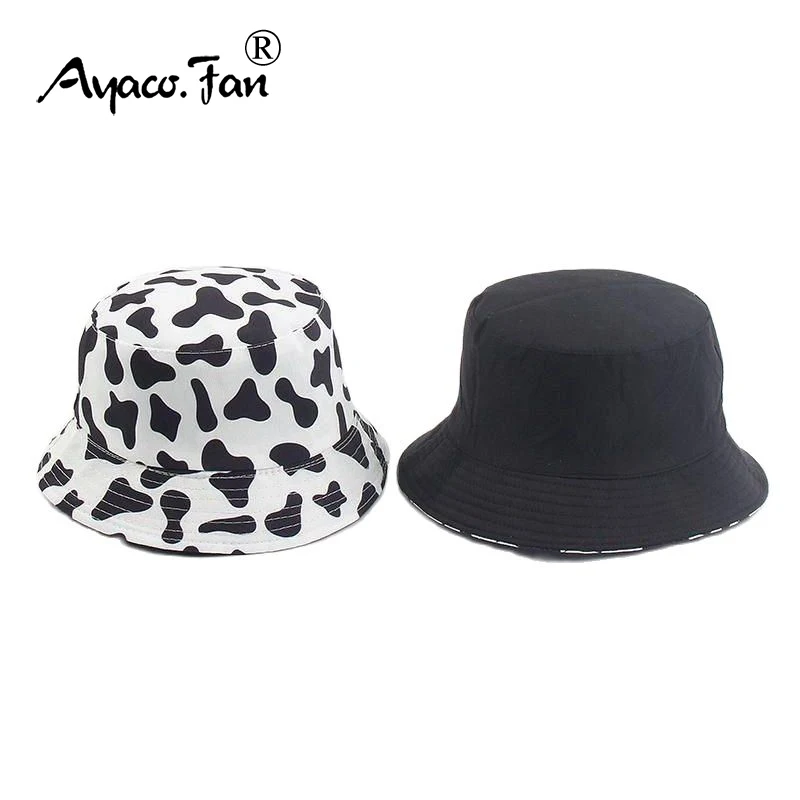 Dairy Cow Striped Bucket Hat Two Side Wear Unisex Cute Bob Caps Hip Hop Gorros Men Women Panama Cap Beach Fishing Outdoor Sunhat