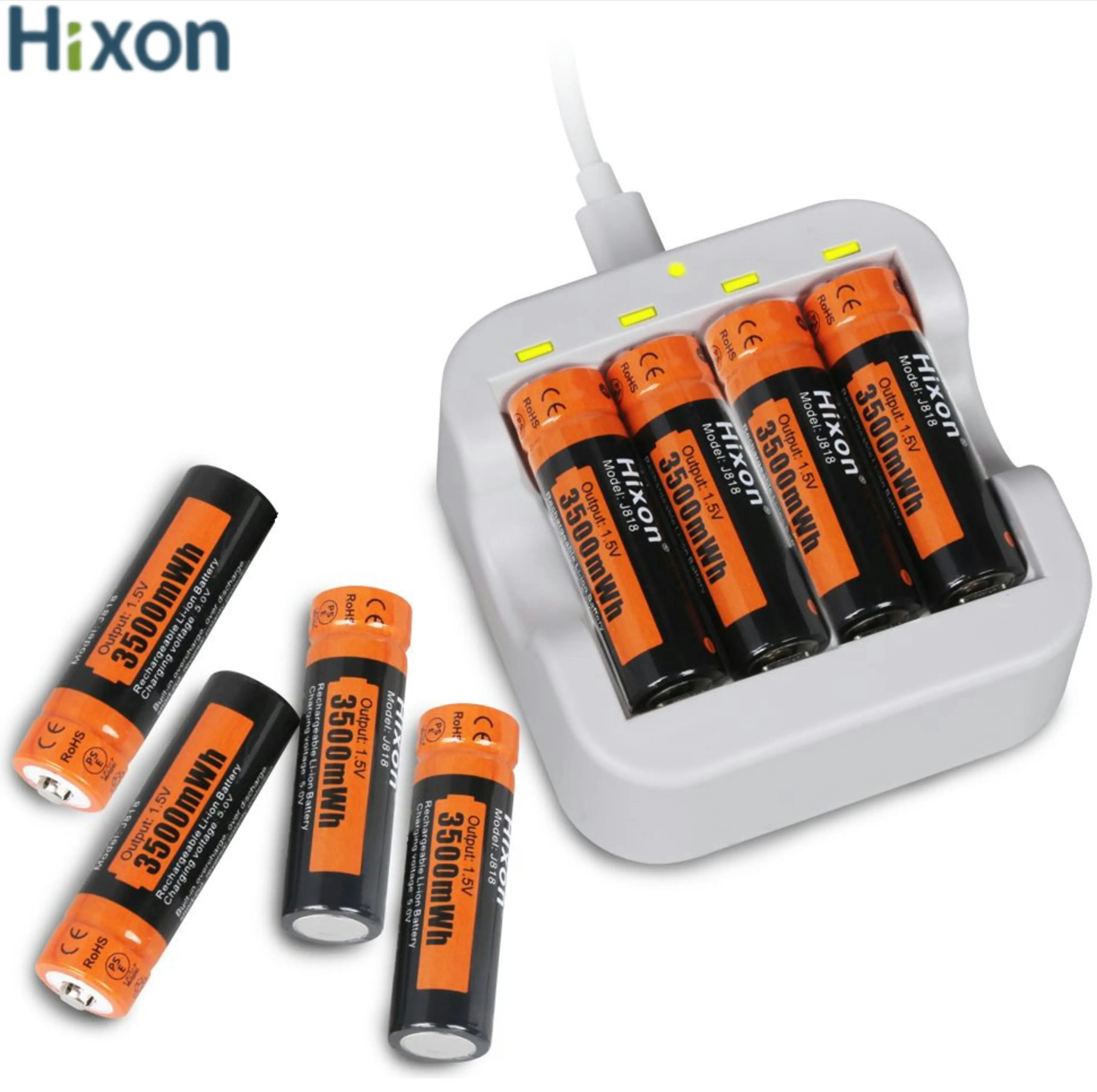 Hixon--4pc 3500mWh 1.5V AA Li-ion Rechargeable Battery 4 slot charger, For Mouse Battery Replacement