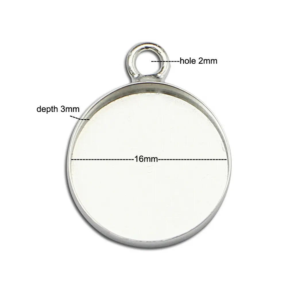 925 Sterling Silver Circle Pendant Base fit 16mm Cabochon Bezel Setting Pendant Tray for DIY Necklace Jewelry Making