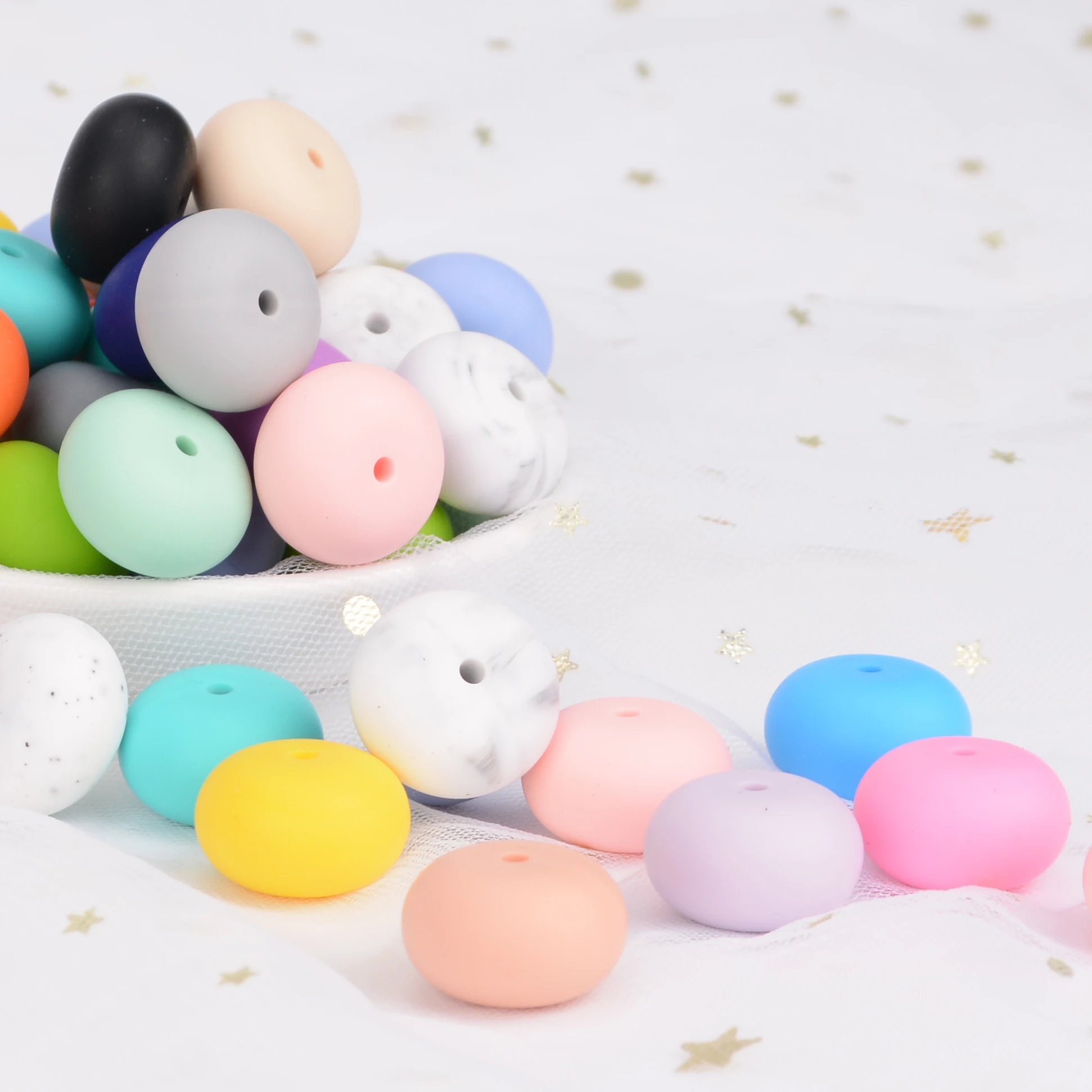 LOFCA 20pcs Silicone Beads 19mm  Abacus Baby Teething Beads BPA Free Food Grade DIY Pacifier Clip Chew Jewelry Making Toy