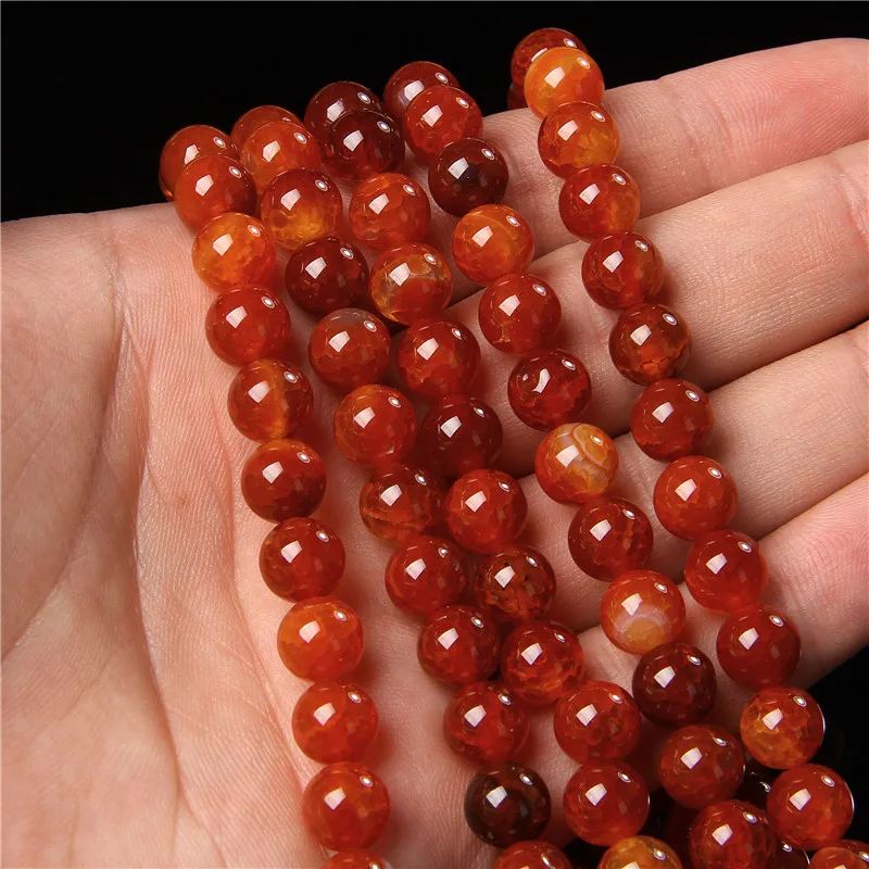 Wholesale Natural Stone Round Red Agat Loose Spacer Fire Dragon Vein Agates For Jewelry Making DIY Bracelet Necklace 6/8/10mm