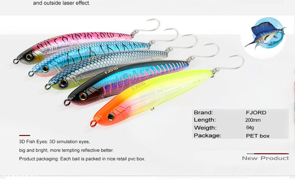 FJORD 200 mm 64 g schwimmender Trolling Big Pencil Hard Fishing Items Meer-Salzwasser-Köder Kunstköder zum Angeln und Freizeit – Detail 4