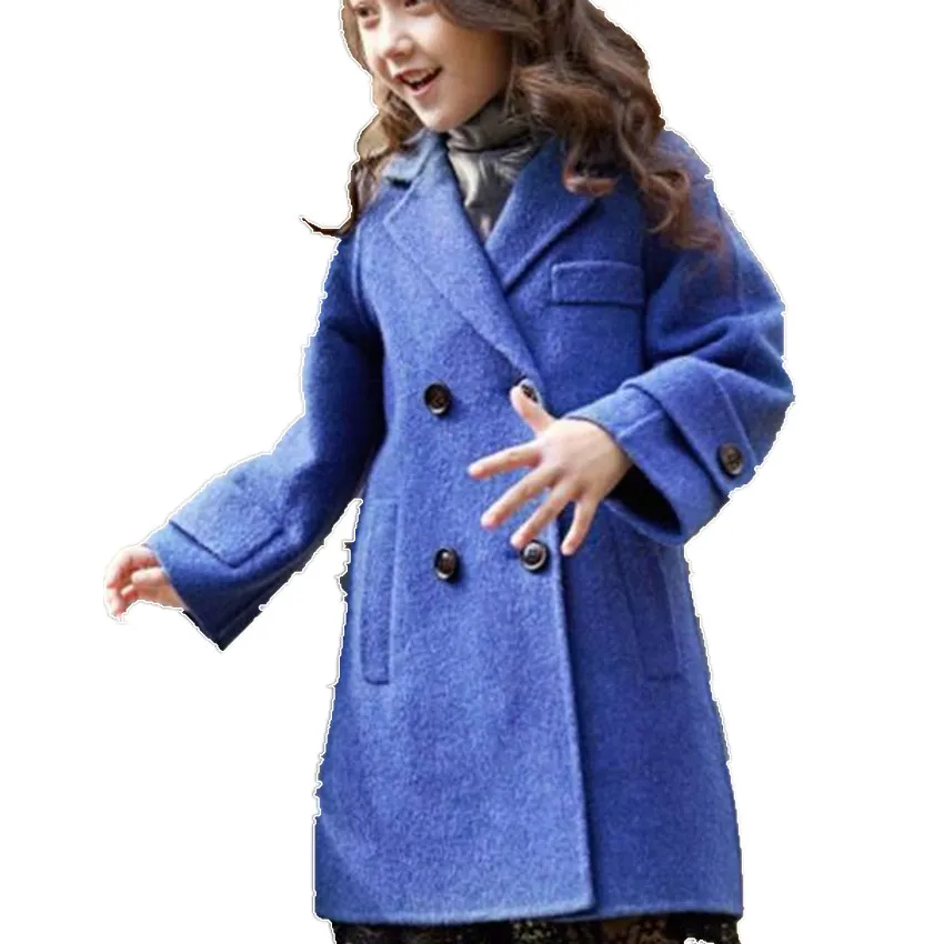 

Girl Winter Cashmere Outerwear Children Snowsuit Jacket Girl Wool Coat Thick Mid-length Windbreaker Teen Double-sided Blends