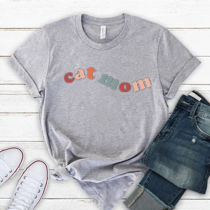 Cat Mom Shirt Lover Funny Gift Mama Mother's Day Harajuku Short Sleeve Mama Top Tees O Neck Cotton Casual 100%cotton top y2k