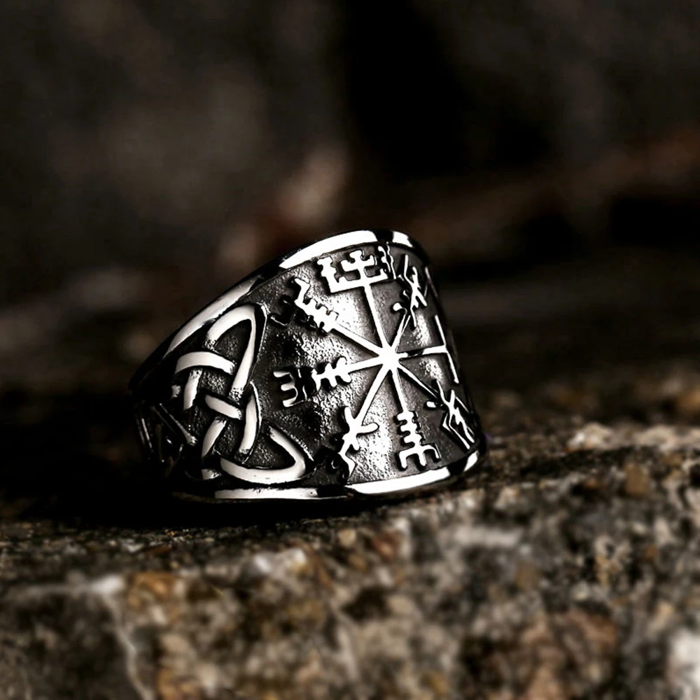 

Classic Punk Nordic Compass Ring Biker Stainless Steel Celtics Knot Ring For Men Fashion Hip Hop Viking Amulet Jewelry Gift