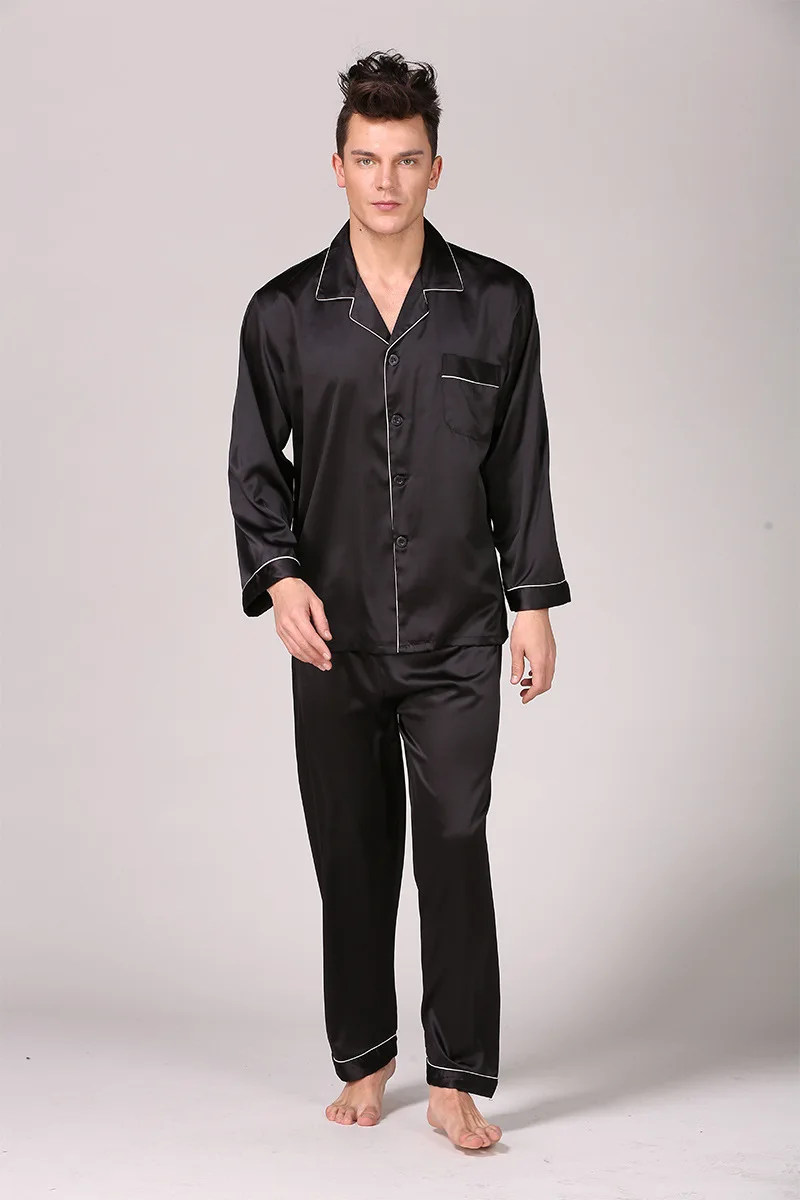 Ensemble pyjama en satin pour homme, vêtements de nuit décontractés pour homme, robe de nuit, chemise de nuit, rouge, noir, bleu, 2022