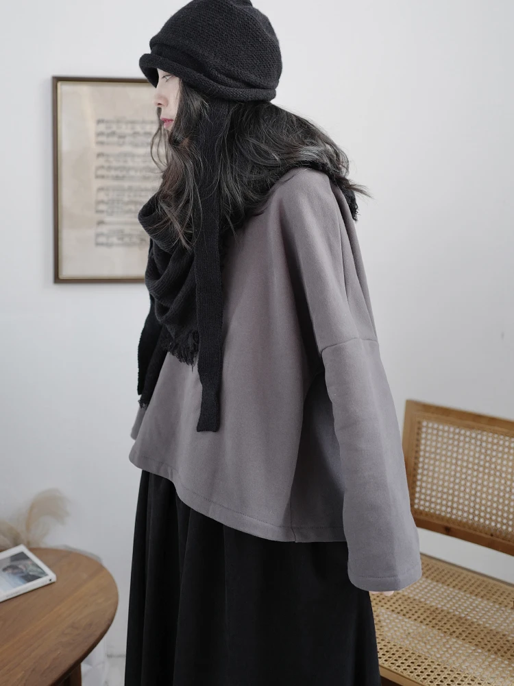 Women's Long Sleeve Sweatshirt Spring New Solid Color Round Neck Loose Korean Back Deconstructed Multi-Layer Design