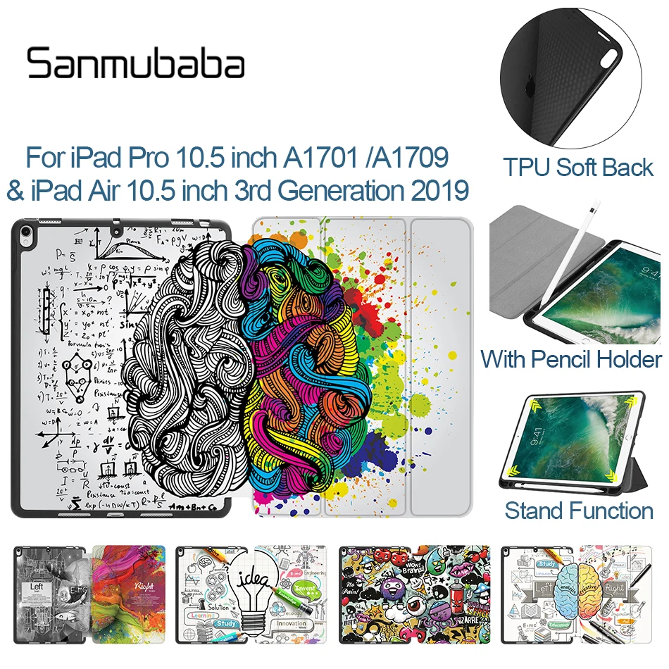 Sanmubaba Case For iPad Pro Air 10.5 inch 3rd Gen With Pencil Holder TPU Soft Back+PU Leather Flip Stand funda Smart Tablet Case