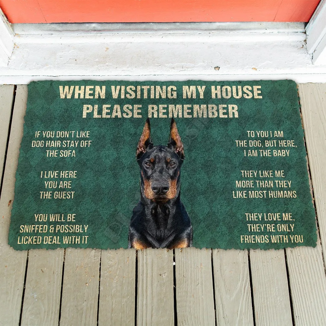 3D Please Remember Doberman Pinscher Dogs House Rules Doormat Non Slip Door Floor Mats Decor Porch Doormat