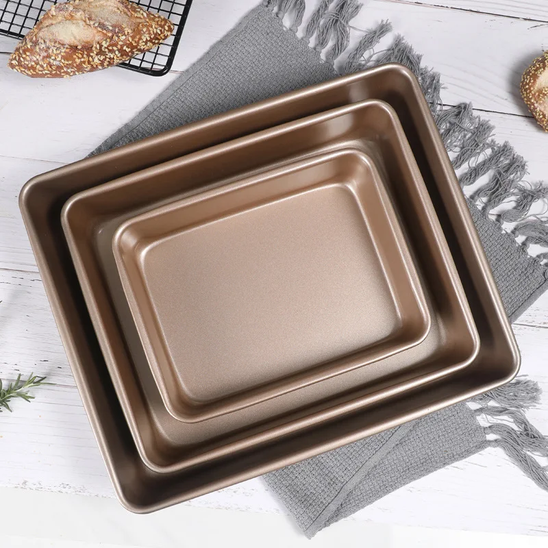 9/11/13 Inch Non-Stick Carbon Steel Bakeware Loaf Cake Baking Pan Cookies Nougat Golden Shallow Tray Molds Kitchen Pastry Tools