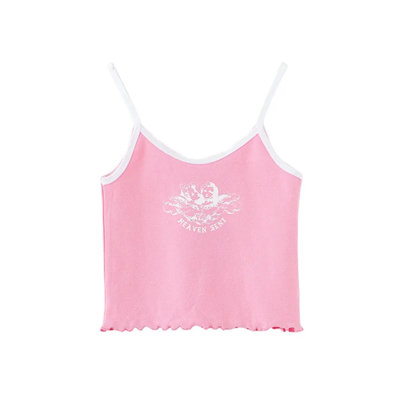 PUWD Y2K Sweet Girl Soft Cotton Sleeveless Short Tops 2022 Summer Fashion Ladies Pink Slim Crop Camis Casual Women Chic Top