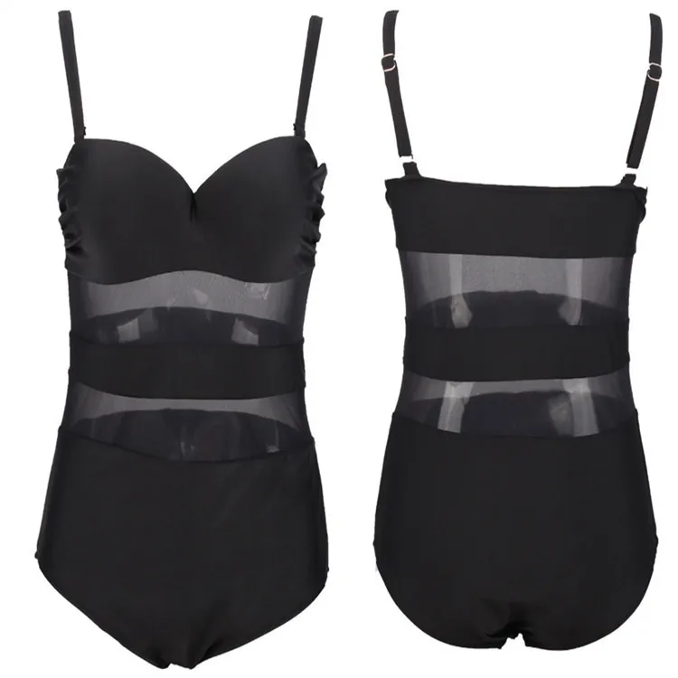 Sexy Plus Sizes Swimwear One Piece Monokini Women White Large Size Swimsuit Black Sheer Bathing Suit Push Up Big Breast Solid