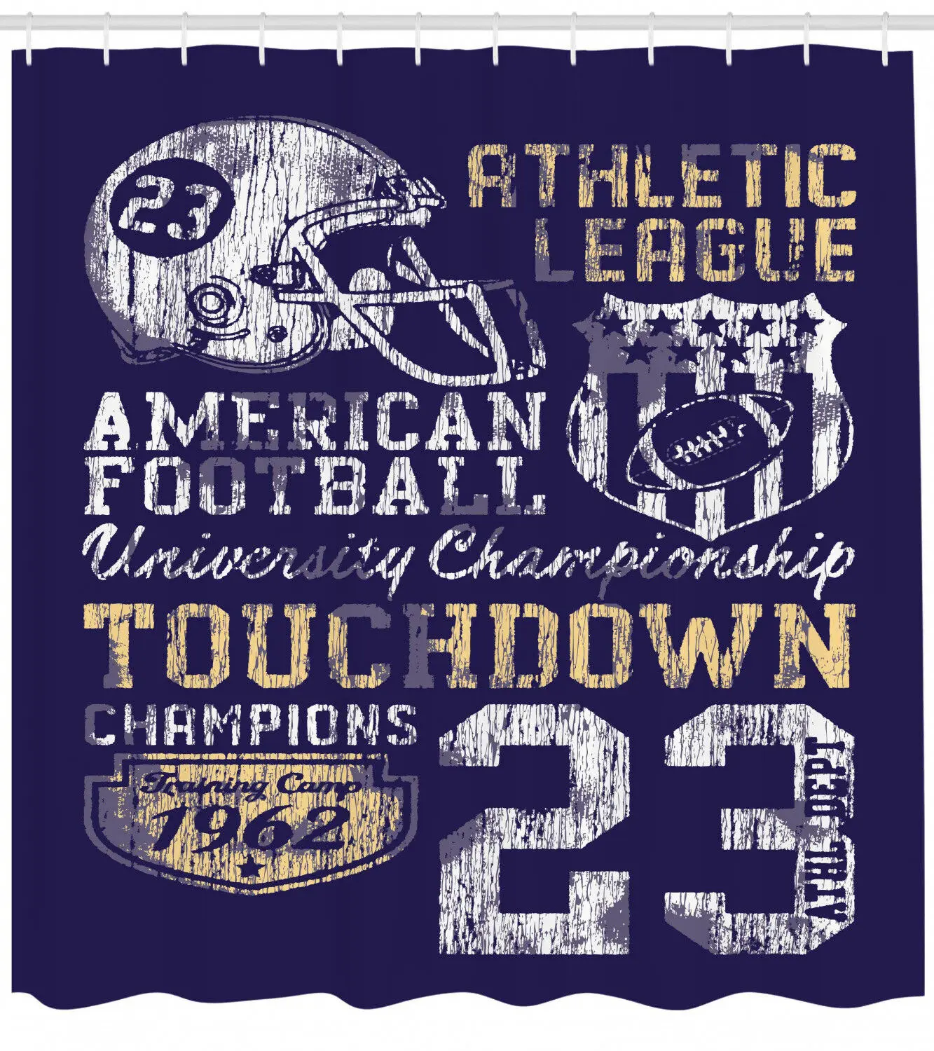 Sports Shower Curtain Retro American Football Print for Bathroom