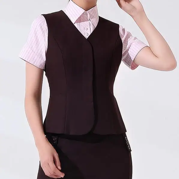 Women Vest  Work Uniform Bank Staff Waistcoat Business Attire Spring Formal Brown