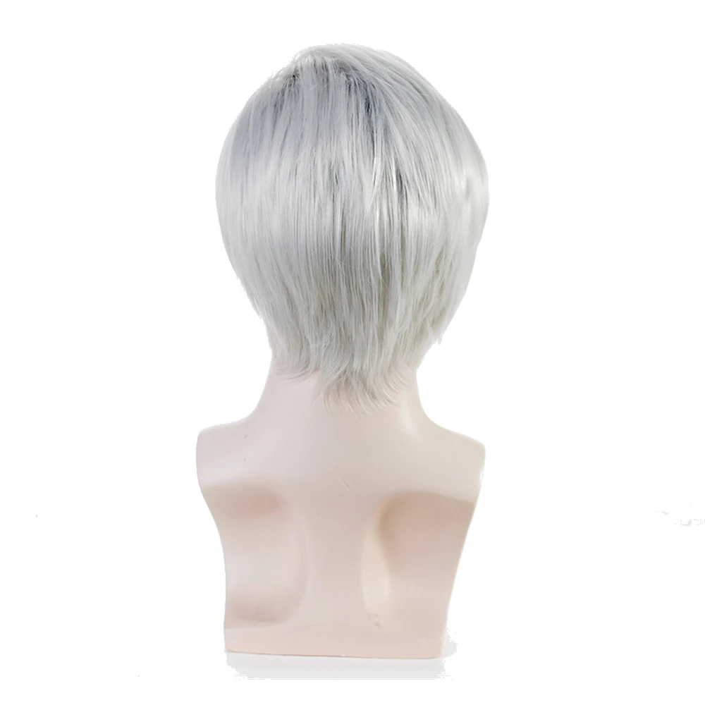 Men Short Omber Withe Synthetic Wig Straight Wig With Side Part Bang For Men Party Cosplay Use Heat Resistant Fiber Wig