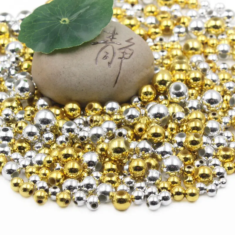 4-10mm Gold Silver Plastic Round Positioning Bead Handmade DIY Jewelry Accessories Hat Bag Clothing Crafts Decoration Material