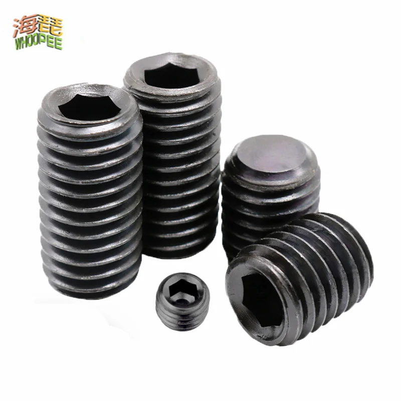 1/50pcs M2.5 M3 M4 M5 M6 M8 M10 M12 M16 Black Grade 12.9 Steel Allen Head Hex Hexagon Socket Flat Point Set Screw End Grub Bolt