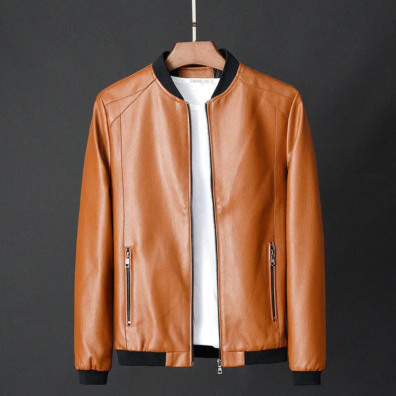 Veste en cuir pour hommes Bomber veste de Moto hommes mode casual solide Moto Biker PU Baseball en c
