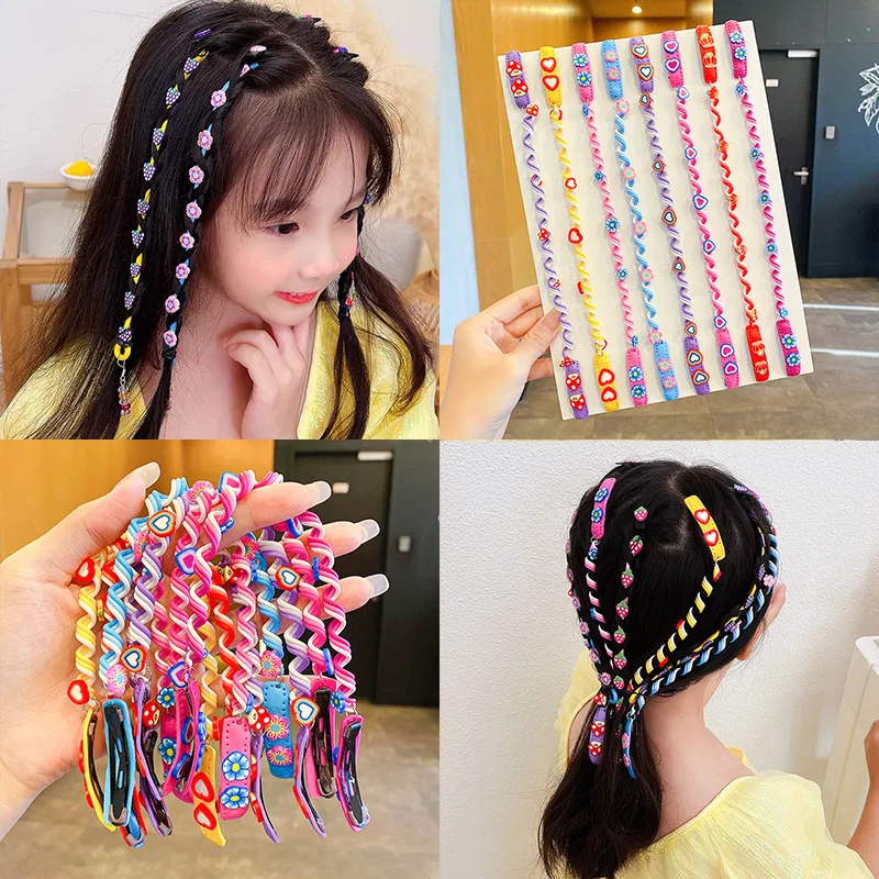 New Girls Cute Flowers Braided Hair Headband Curly Hair Rope For Kids Candy Colors Hairpins Hair Bands Fashion Hair Accessories