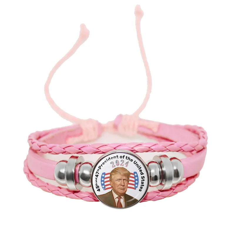 Women For Trump 2024 American Election Glass Dome Snap Button Bracelet Pink Leather Bangle Jewelry For Girls Gift Dropship