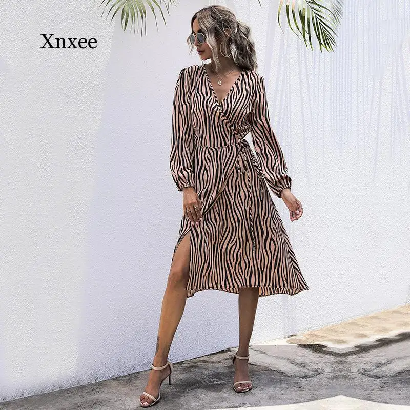 

New Arrival Fashion Women Dresses Long Sleeve Wrap Fall Clothes Office Elegant Midi Frocks for Ladies Runaway Spring Slit