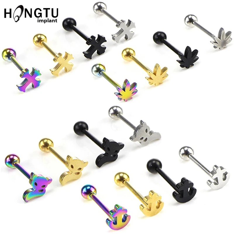 1pc Leaves Anchor Cross Tongue Piercing Langue Fox Tongue Rings Stainless Steel Nipple Ring Helix Tongue Barbell Body Jewelry