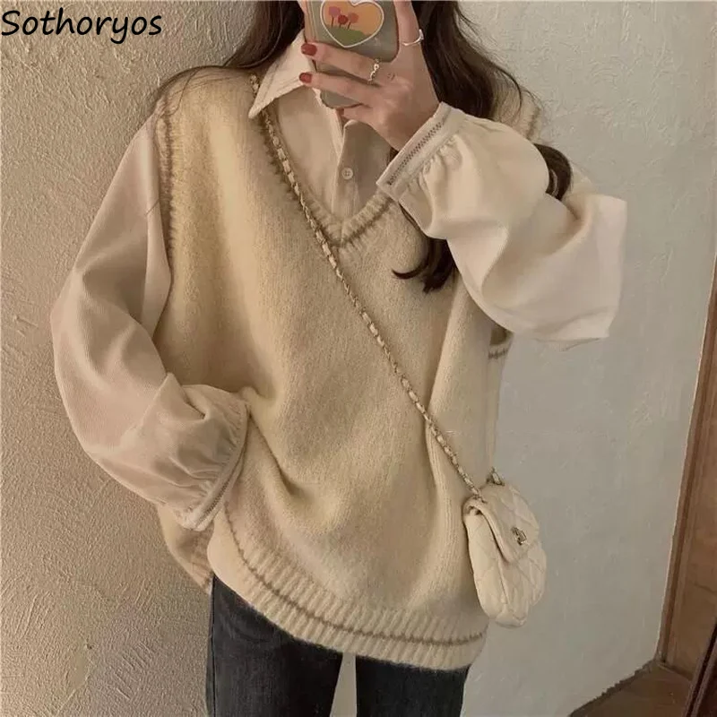 

Sleeveless Sweater Vest Women Baggy Patchwork Soft Knitted All-match Spring Casual Pullover Vintage Preppy Style Jumper Ulzzang