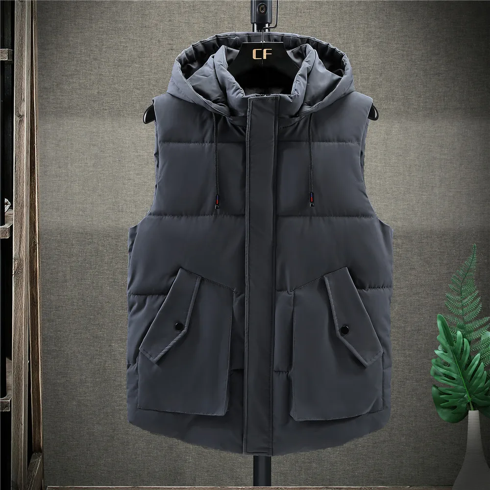 

Winter Vest Plus Size 5xl Waistcoat Hat Detachable Sleeveless Jackets Warm Parkas Unloading Casual Coat Mens Winter Travel Vests