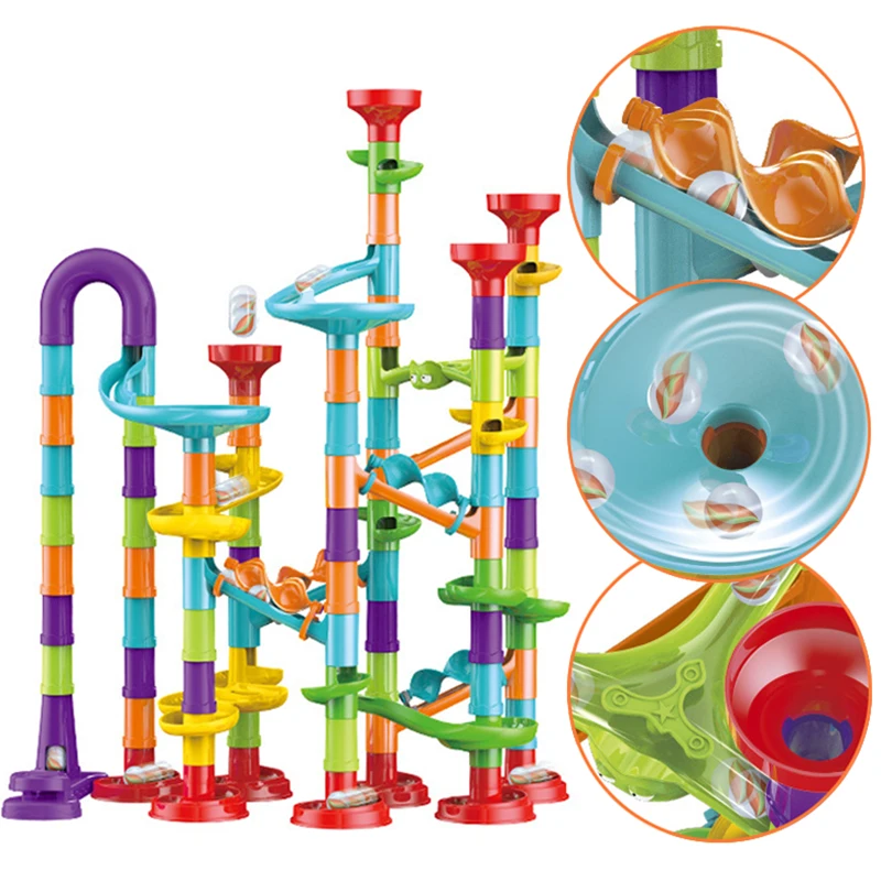 DIY Construction Marble Run Race Track Building Blocks Kids 3D Maze Ball Roll Toys Children Christmas Gift 45/93/113/142pcs Set