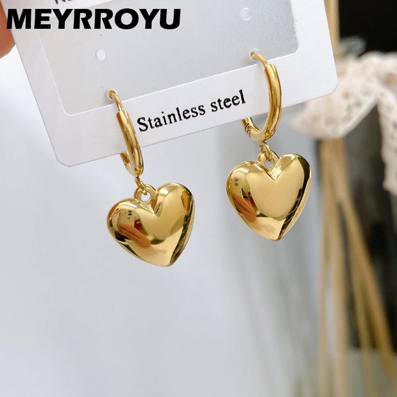 MEYRROYU Stainless Steel Gold Color Heart Hoop Earrings For Women Geometric Romantic 2023 Trend New Gift Party Fashion Jewelry