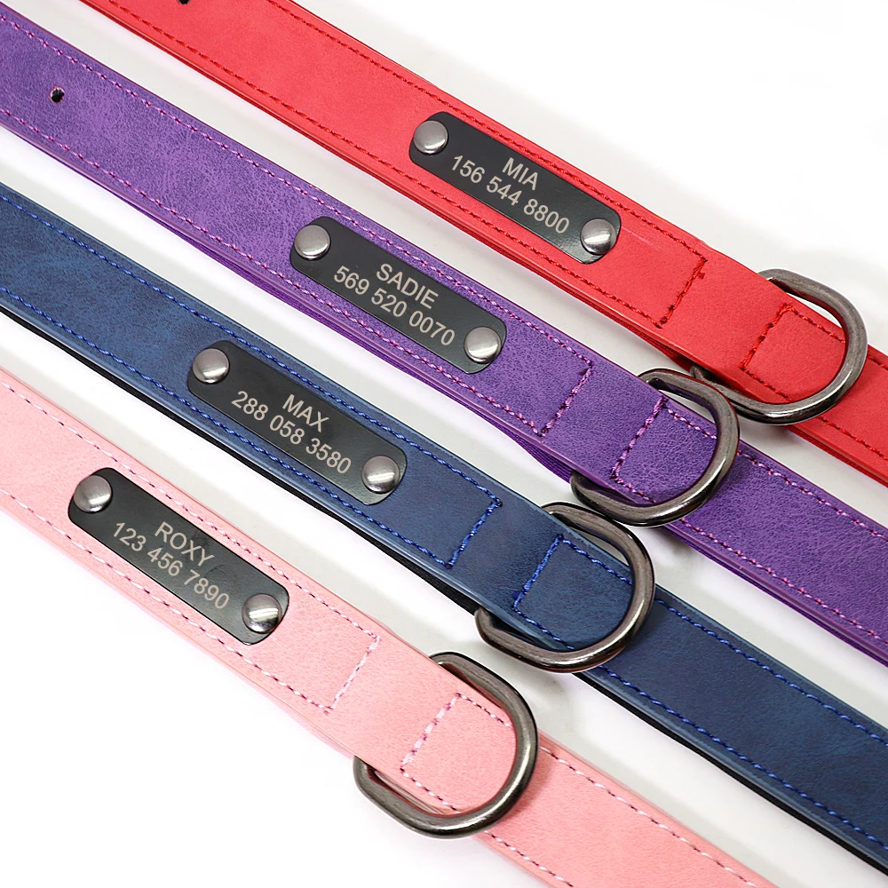 PU Leather Custom Dog Collar Personalized Puppy Collar Free Engraved Pet Collars for Small Medium Large Dogs Pitbull Chihuahua